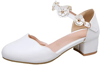 Scarpe da principessa per ragazze, scarpe con tacco a punta con punta rotonda, scarpe da cerimonia con tacco, scarpe da ballerina eleganti, scarpe con cinturino alla caviglia, scarpe eleganti, scarpe