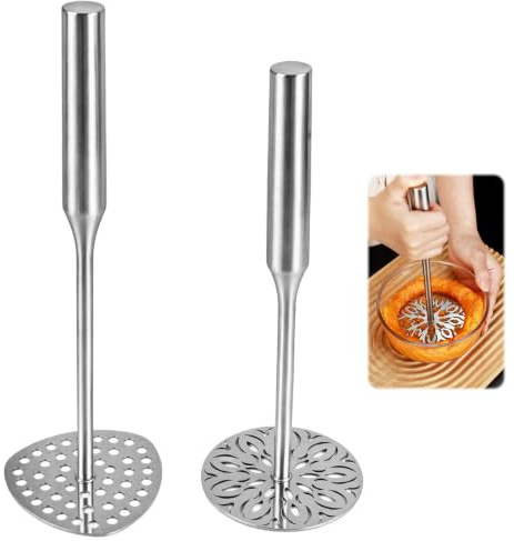 2 Piezas Prensador de Patatas de Acero Inoxidable, Machacador de Patatas Manual, Potato Masher Ergonómicos Resistente, Apta para Lavavajillas, Utensilios de Cocina para Calabaza Frutas Verduras (24cm)