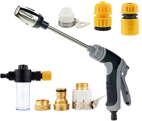 Pistola a spruzzo ad alta pressione, spruzzatore d'acqua regolabile a 360° con 3 modalità di spruzzo, in acciaio inox e impugnatura ergonomica per lavaggio auto, irrigazione giardino e pulizia del