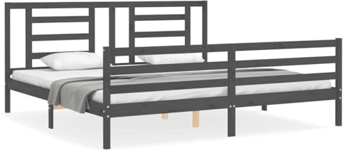 Qnhdfrt Massivholzbett 200x200 cm, Rustikales Ehebett aus massivem Kiefernholz, Doppelbett mit Kopfteil und Fußteil, Stabiles Bettgestell für erholsamen Schlaf, Grau