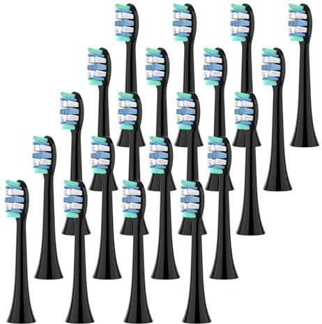 Tetes de brosse de rechange a clipser, compatible avec Philips | Tetes pour brosse a dents electrique adulte avec poils souples et manche plastique, format standard(Black-20 Pcs)