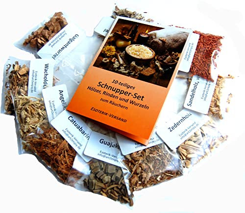 Räucherwerk, Schnupper-Set Hölzer, Rinden und Wurzeln, 10tlg., incl. 32seitige Broschüre