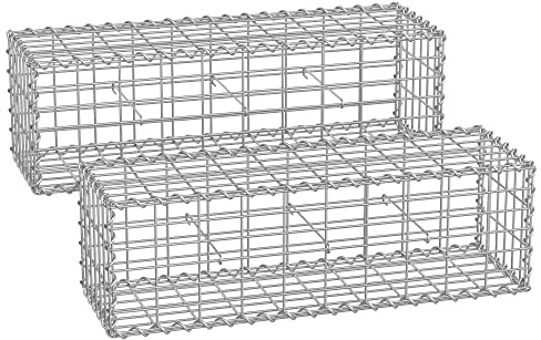 SONGMICS Gabion Baskets, Metal Gabion Cages with 5 x 10 cm Mesh for Stones, Galvanised, Garden Decor Wall Partition, 100 x 30 x 30 cm, Set of 2, Silver GGB233V1