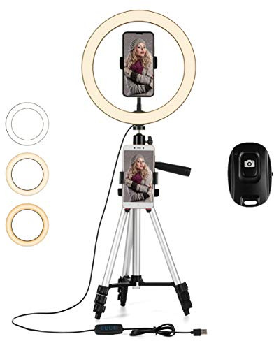 JaxTec Ring Light 12inch with Tripod Stand for YouTube Video and Selfie/Makeup, Mini Desk LED Camera Flash Light with Cell Phone Holder Desktop Lamp 3 Light Modes & 11 Brightness Level