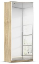 Rauch Möbel Alabama, Kleiderschrank, Farbe Eiche Sonoma, Breite 91 cm | Schrank, 2-türig, mit Spiegel, Zubehör Premium, für Schlafzimmer, Kinderzimmer, Homeoffice, Gästezimmer, Garderobe, Flur