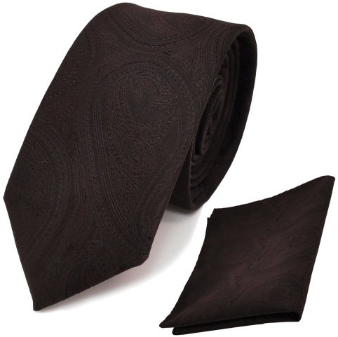 TigerTie schmale Designer Krawatte Einstecktuch in Paisley gemustert