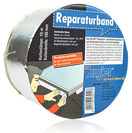 Alu Bitumenband selbstklebend 300 mm x 10 Meter, alukaschiertes Reparaturband aus dauerelastischem alterungsbeständigem Bitumen für Innen- & Außenbereich, Klebeband zur Reparatur & Abdichtung