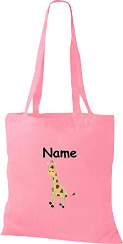 Shirtinstyle Stoffbeutel Tasche, Tiermotiv Giraffe mit Wunschnamen, Natur Zoo Tiere Animal, Geschenk, Baumwolltasche, Logo, Spruch, Verwandschaft, Motiv, Farbe Rot