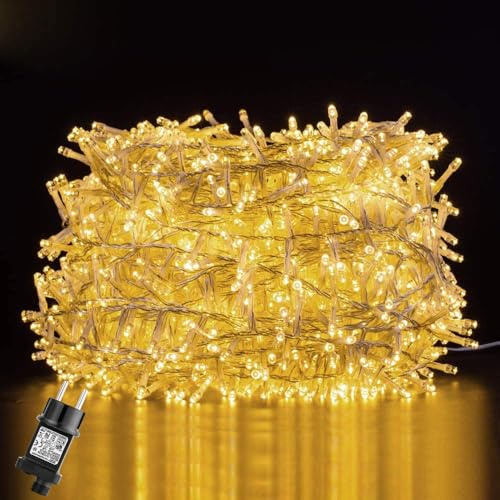 GlobaLink 1000 LEDs Lichterkette 25m Warmweiß, 8 Modi, IP44 wasserdicht | Netzbetriebene Weihnachtsbeleuchtung für Innen & Außen, geeignet für Balkon, Garten, Geländer, Weihnachten, Hochzeiten