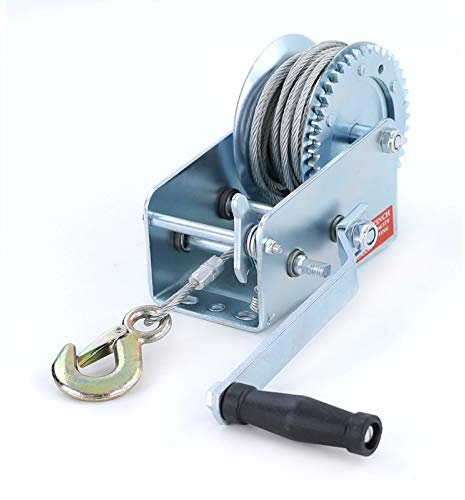 Handwinde Anhänger Seilwinde Silber mit 10 Meter Stahlseil 900 kg