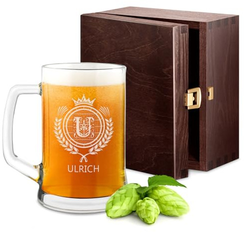 Maverton Bierkrug mit Gravur - 500 ml - Geschenk zum Geburtstag für Herren - Geschenkidee für Bierfreunde - personalisiert - Krone - Weihnachtsgeschenke
