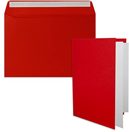 50x Faltkarten-Set DIN A5 in Rot mit Briefumschlägen DIN C5 Haftklebung inkl. passendem Einlege-Papier - für große Einladungen und Karten zum Geburtstag oder Hochzeit