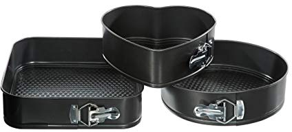VITA PERFETTA 3 Moules à Manqué Démontables – Ensemble de Moules à Gâteaux Ronds avec Fond Amovible et Revêtement Anti-adhésif – Acier Durable (Carrée - Rond - Coeur)