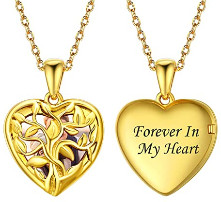 Silvora Individueller Foto Anhänger Halskette Bild Anhänger zum Öffnen mit Medallion aus S925 Silber in Herzform/Herzförmiger Lebensbaum/Keltischer Knoten in Weißgold/Gold/Rosegold mit 41/46/56cm+5cm Kette