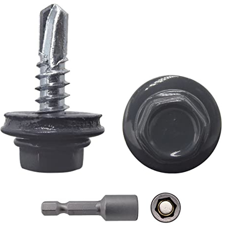 Marcopol (25 Stück) Metall Dachschrauben 4,8 x 19 mm selbstbohrende Schrauben mit EPDM Unterlegscheiben lackiert Sechskant-Unterlegscheibenkopf Blechschraube (25, RAL 7016), Grau