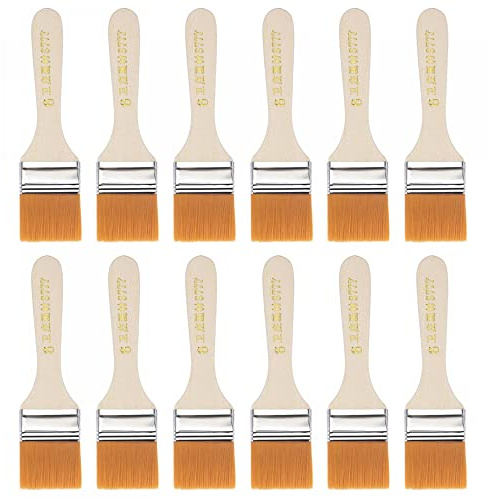 sourcing map 6 Paint Brush 1.6 Width Soft Nylon Bristle with Wood Handle for Wall, Cabinets, Fences Yellow 12Pcs