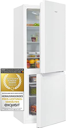 Exquisit Kühl-Gefrierkombination Freistehend - 173 l, Klasse E | 121 l Kühlbereich + 52 l Gefrierfach, 4 Sterne, LED, Gemüseschublade, wechselbarer Türanschlag, 147 cm