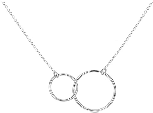 Kritz Damen Halskette Zwei ineinander Gold oder Silber Aus Edelstahl - Kette Anhänger Verschlungene Kreise Länge Verstellbar - Schmuck mit 2 Ringen Geschenk für Frauen