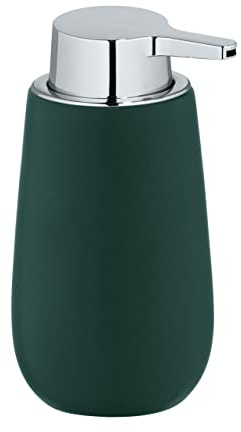 WENKO Tvåldispenser Badi, påfyllningsbar tvåldispenser av högkvalitativ keramik med matt yta, pumphuvud av robust plast, kapacitet 320 ml, 9,5 x 16 x 8 cm, mörkgrön