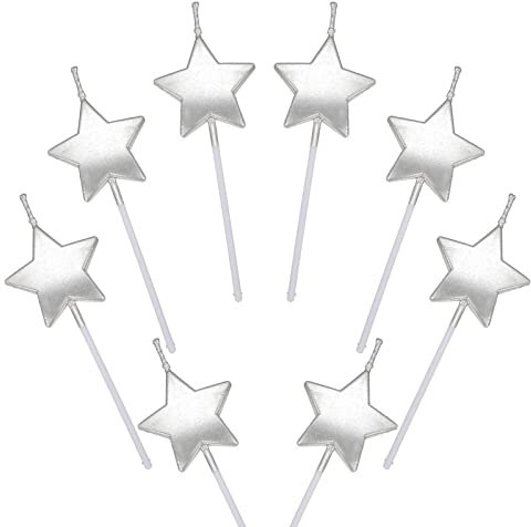 KAIAIWLUO Candele di Compleanno a Stella,8 PCS Candele Metalliche per Torta per Compleanno Feste di Matrimoni Cupcake Decorazioni Anniversario Argento