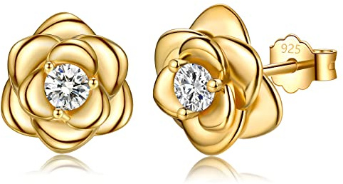 Sterling Silver Stud Earrings for Women, Silver Flower Cubic Zirconia Hypoallergenic Helix Cartilage Earrings Jewelry Gifts for Girls (Silver, Gold, Rose Gold)
