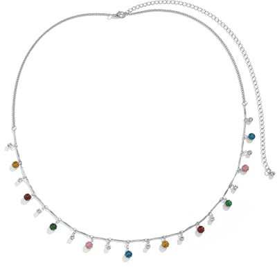 Stfery Taillenkette Damen Strass, Bauchkette Taille Alloy Blume Zirkonia Silber Körperkette 93CM Body Chain