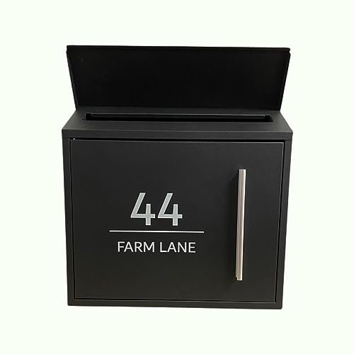 One of a Kind Design UK Wall-Mounted Post Box Waterproof, Lockable, Mailbox for Outside, Secure Contemporary Letterbox with Newspaper Slot, Stylish Outdoor Postbox, Modern UK Post Boxes - Black