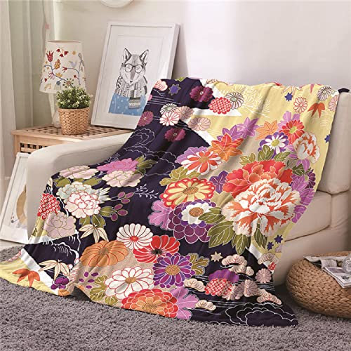 Boceoey Decke Sofa Kuscheldecke Flauschig 150x200 cm - Weich Warme Fleecedecke für Bett Couch - Wohndecke als Couchdecke Bettüberwurf Tagesdecke Campingdecke Japanischer Blume