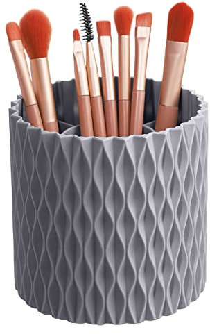RAMFIYN Organizzatore per trucco girevole a 360°, supporto per pennelli da trucco, unico e strutturato per decorare vanità, porta rossetti per bancone bagno, contenitore per scrivania