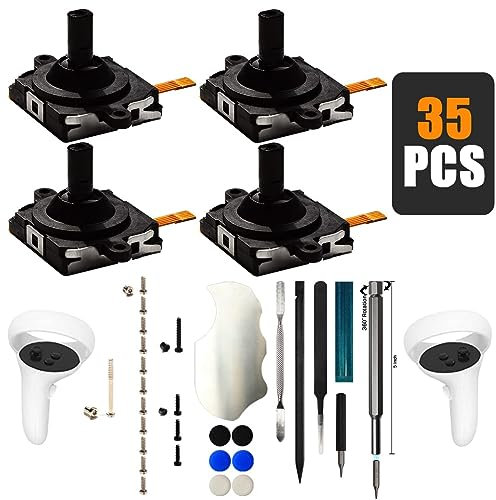 iParto Paquete de 4 joystick de repuesto para controlador Oculus Quest 2 de repuesto para Meta Quest 2 izquierda/derecha joystick analógico con tornillos, tapas de pulgar, herramientas