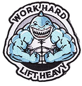 Elitex Training Bestickter Aufnäher mit Haken- und Schlaufenrückseite – Hai Work Hard Lift Heavy – Aufnäher für Rucksäcke und Westen Cross-Training und Fitnessstudio