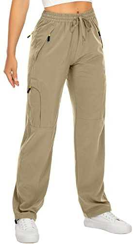 yeyity Wanderhose Damen Leichter Quick Dry Outdoorhose Atmungsaktiv Cargohose UV-Schutz Trekkinghose Funktionshose Jogginghose(6608,Khaki,M)