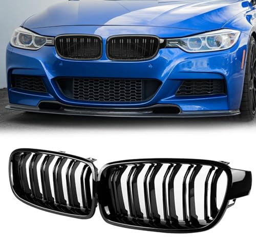 TTCR-II Compatible avec BMW F30 Kidney Grille Avant, Grille de Calandre Avant pour BMW Série 3 F30 F31 F35 318d 320d 330d 320i 328i 335i 335i 2012-2018, 2 Pcs F31 Double Lattes Noir Brillant