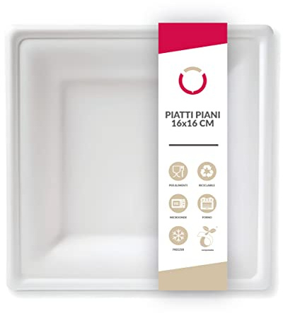 DOT Horeca Solutions 100 Piatti piani bianchi QUADRATI carta bagassa 16x16 CM usa e getta monouso polpa di cellulosa biodegradabili compostabili riciclabili bio bianco canna da zucchero asporto feste