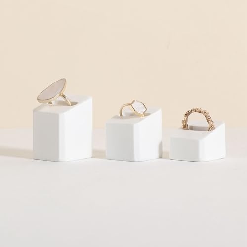 GemeShou 3pcs supporto esposizione anelli bianco in gesso, porta-anelli a slot quadrato【Porta-anelli quadrato in gesso-3pcs】