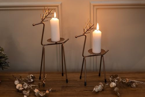 Marco Paul Metal Reindeer Pillar Candle Holders Decorations Living Room Accessories Christmas Candles Deer Ornament Decorative Gift Candle Accessories for Dinner Table and Home Gifts 2pc