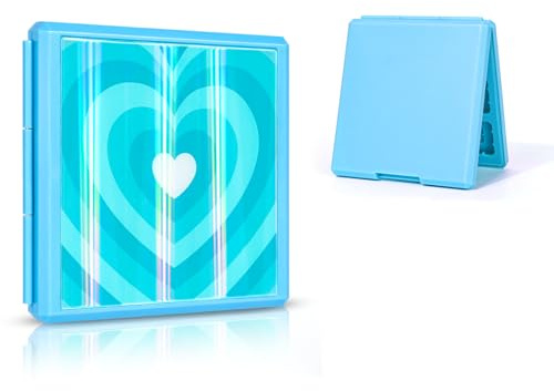 DLseego Game Card Case for Switch,Multi-Coloured Heart Cover Game Holder,Switch Case Cards Storage Box with 12 Gaming Cards and 12 Micro SD Card Slots-Light Blue Heart