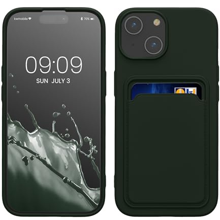 kwmobile Handyhülle für Apple iPhone 15 Hülle mit Kartenfach - TPU Case - Kabelloses Laden - Schutzhülle Cover in Dunkelgrün