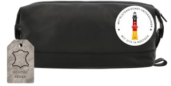 Gusti Waschtasche Leder - Anika Damen und Herren Kulturbeutel Kosmetiktasche Ledertasche Schwarz Leder