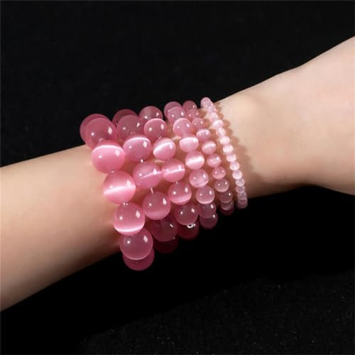 Natural Stone Pink White Moonstone Cat Eye Beads Smooth Opal Round Loose Spacer Beads for DIY Jewelry Making Bracelet Necklace-Pink-6mm 61pcs Beads