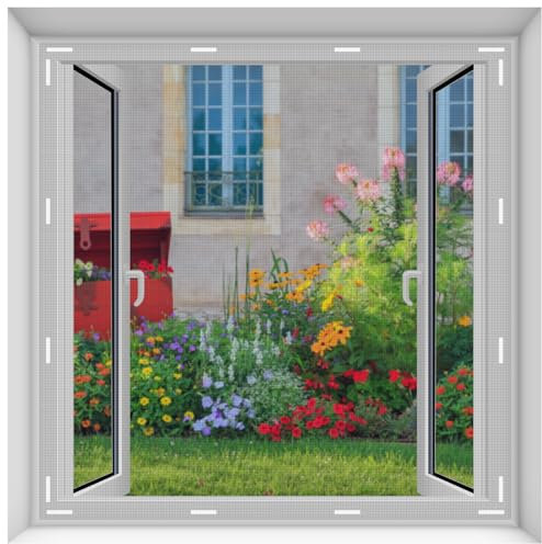 I-EASYDWW Fliegengitter für Fenster, 149,9 x 149,9 cm, magnetisches Fliegengitter für Fenster, Fenster Moskitonetz mit 14 selbstklebenden Magneten, um Käfer/Fliegen fernzuhalten, DIY-Größe, einfache