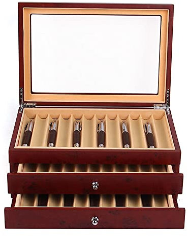 TAPMING Aufbewahrungsbox für Künstler 34-füller 3-Ebene Stifthalterbox Holz mit Klarglas Anzeigefenster Stifte Sammelbox kann als VatertagsGeburtstags Neujahrsgeschenk verwendet werden