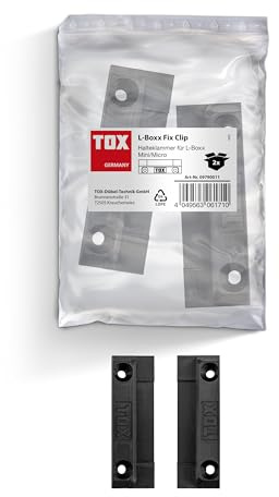 TOX Befestigungsklammern L-BOXX Fix Clip für L-BOXX Mini und Micro, sichere Fixierung der Sortierbox an Werkbank, Wand uvm. dank Rastfunktion, aus schwarzem Kunststoff, 2 Stück im Beutel, 09790011