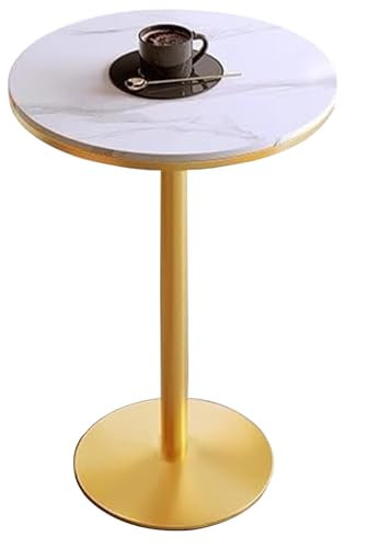 Runder Cocktail-Bartisch mit weißer runder Marmorplatte und goldenem Metallgestell. Hoher Bistro-Pub-Tisch, Bartisch in Thekenhöhe für Küche, Esszimmer, Wohnzimmer – Dekor-Freizeittisch(Size:55x75cm)