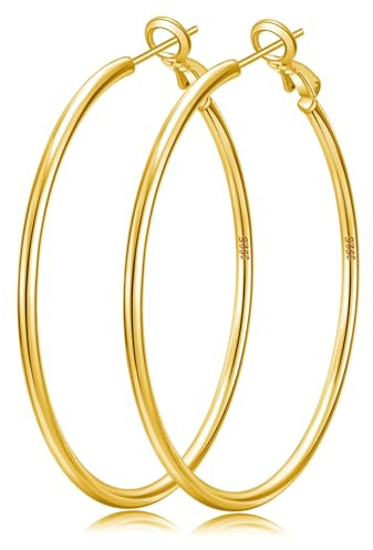 Senteria Creolen Silber 925 Ohrringe Groß Damen Hypoallergen Leicht 20-70mm | Dünne Ohrringe Silber 925 Creolen 2mm Breite Hohlrohr Sterling Nickelfrei Klappcreolen Silver Hoops Klassisch Elegant Leichte