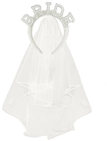 Bride to Be Headband with Veil - Bride Bridal Headband Veil Beads for Women Hen Night Bachelorette Party Decoration Accessories