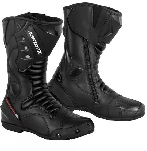 ASPIDEX Stivali da corsa per moto da uomo Scarpe impermeabili lunghe in pelle da moto