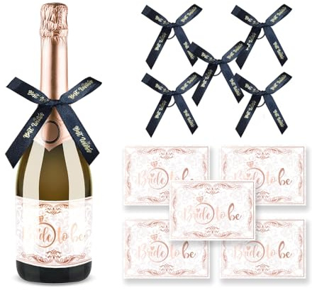 Hestiyaa Fünf Champagner-Etiketten für Junggesellenabschiede, selbstklebend, 10,5 x 14,8 cm, goldfarben mit fünf Bändern