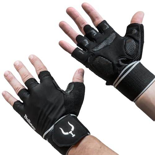 Bullstep® - Pro Guantes Gimnasio Hombre Mujer con Muñequeras | Guantes Gym Gloves Acolchados Antideslizantes para Entrenamiento Pesas, Fitness, Crossfit, Calistenia | Guantillas Gimnasio (S)