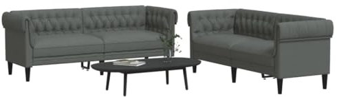 Homgoday 2-TLG. Sofagarnitur Loungesofa Wohnzimmersofa Sofa Couch Couchgarnitur Moderner Doppelsofa Gästesofa Sitzmöbel für Wohnzimmer Büro Dunkelgrau Stoff